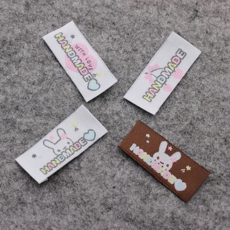 50 etichette in tessuto tessuto fatte a mano - etichette personalizzate per la cura dell'abbigliamento, etichette tessili multicolori fai da te per indumenti