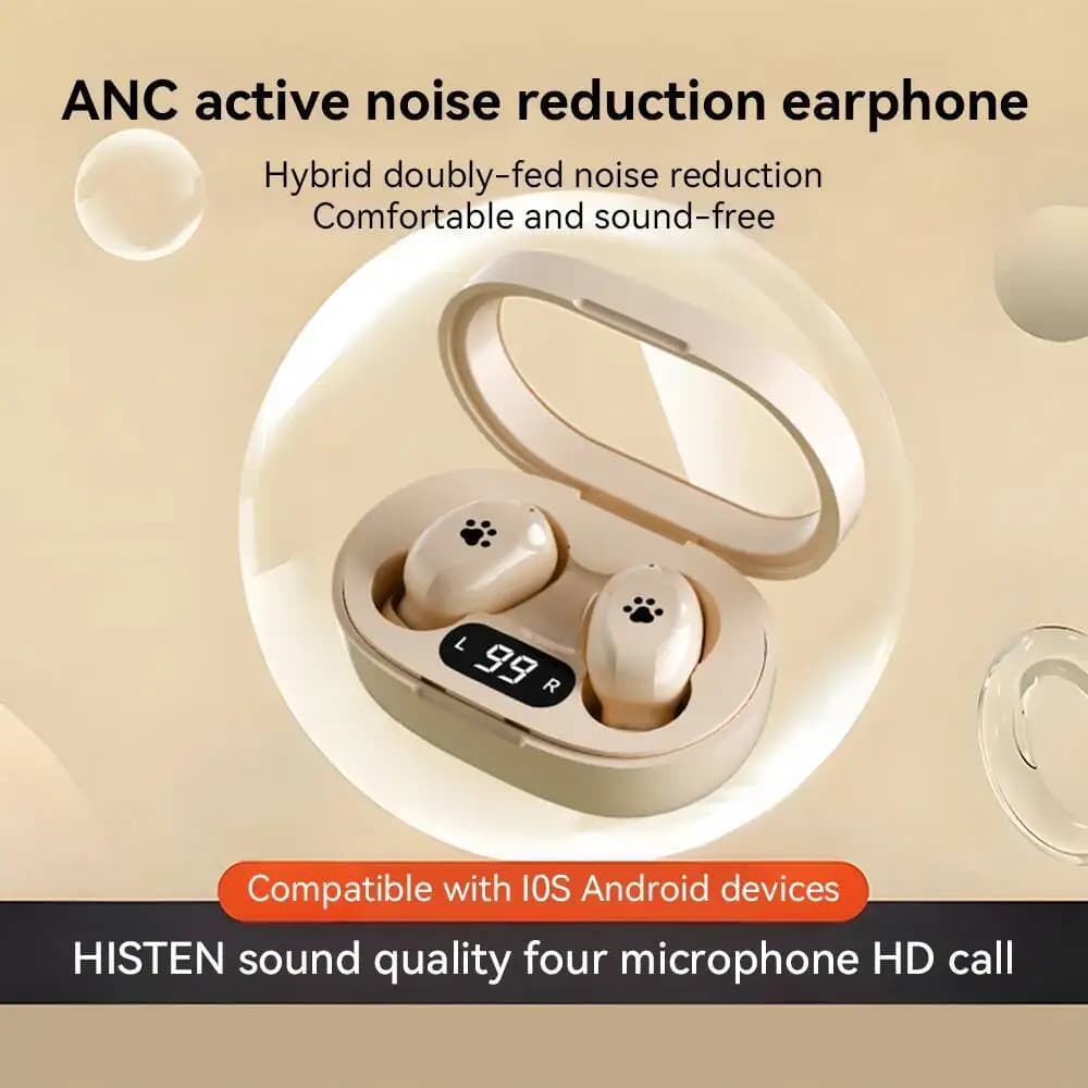Mini Bluetooth 5.3 Sleep earphones Cute cat paw pattern HIFI Stereo Smart Touch earphones wireless for games and sports