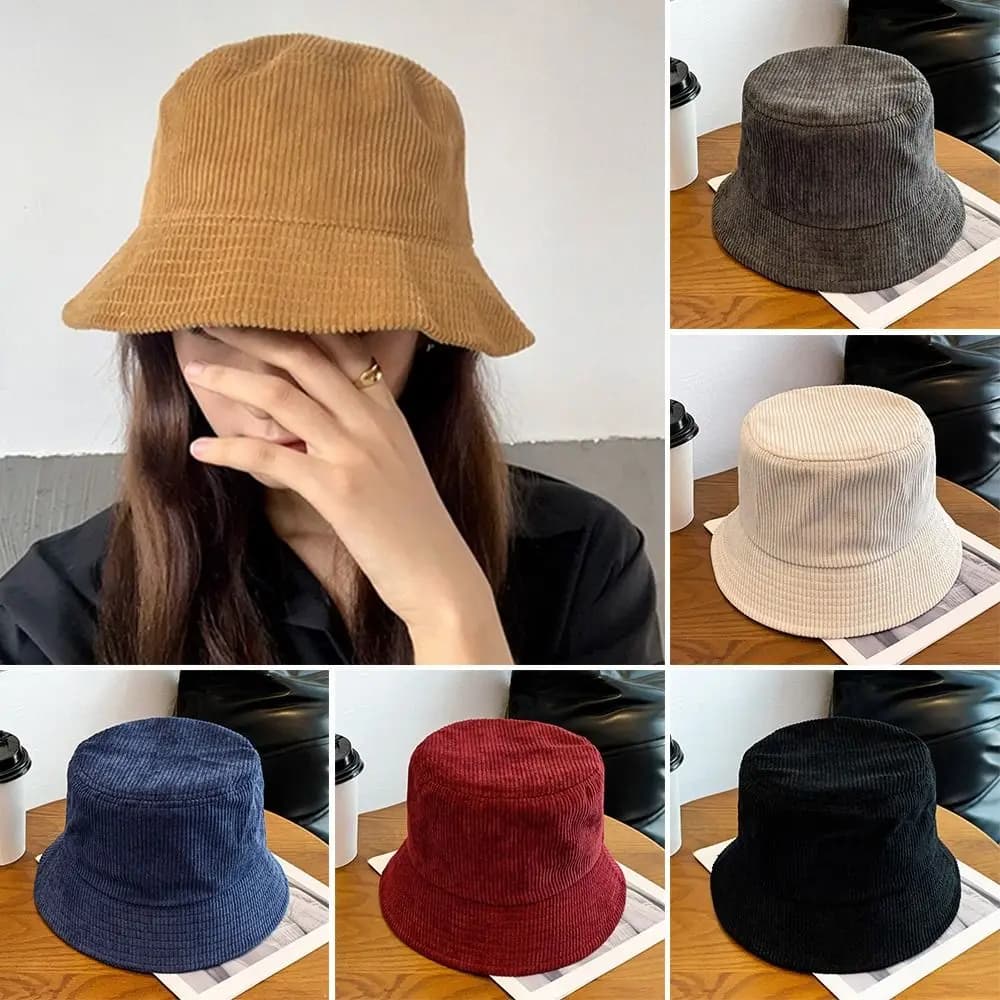 Outdoor Corduroy Bucket Hat Soft Fisherman Cap Warm Casual Sun Cap Men Women