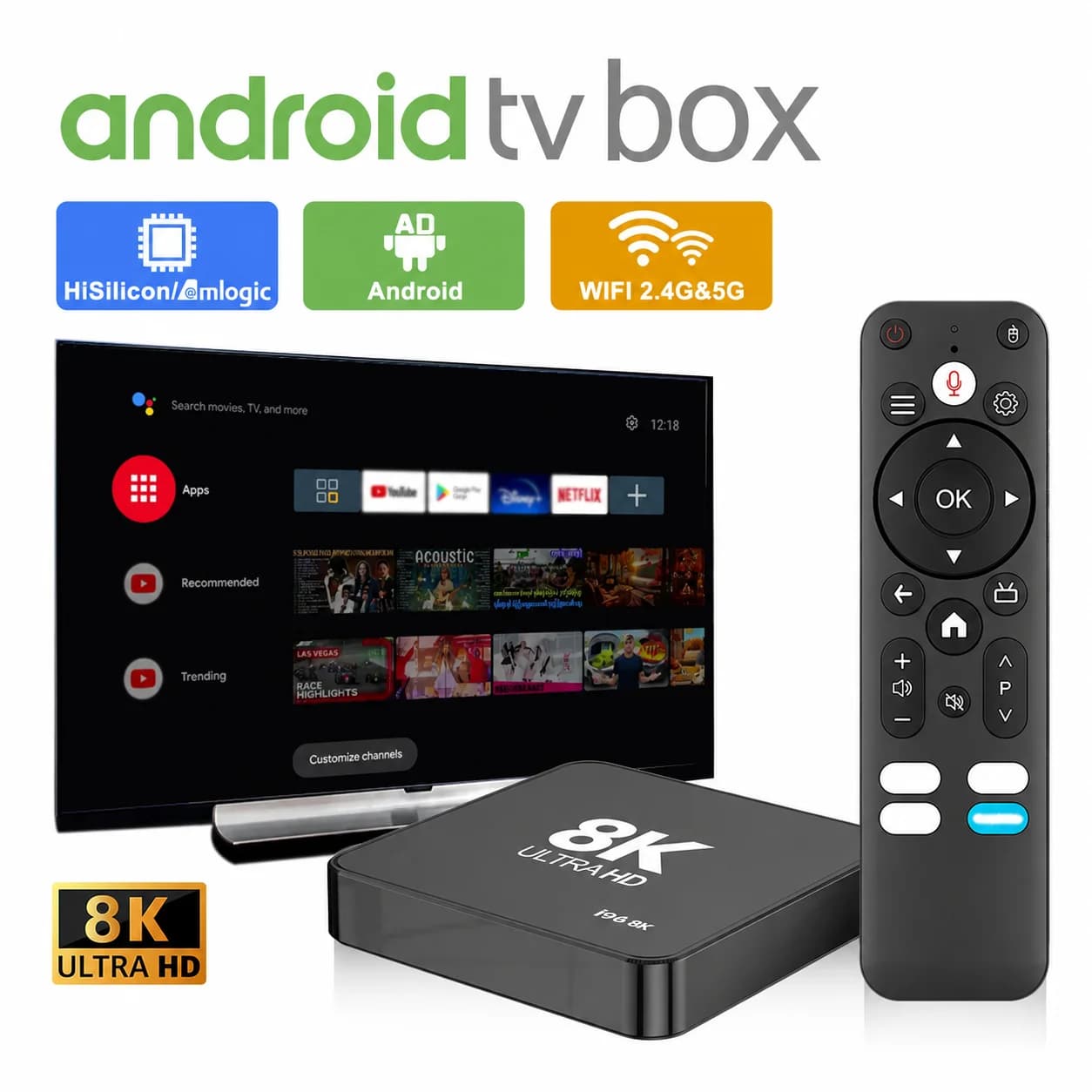 Velec Smart Android 14 8+128 TV Box 4K Streaming with Dual-Band WiFi Quad-Core Processor for Home Entertainment Media Player