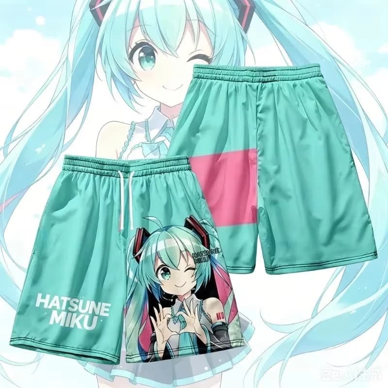 2026 Summer Adult Children Fashion 3D Animation Hatsune Miku Loose Comfortable Quick Dry Beach Unisex Pants Casual Pajamas