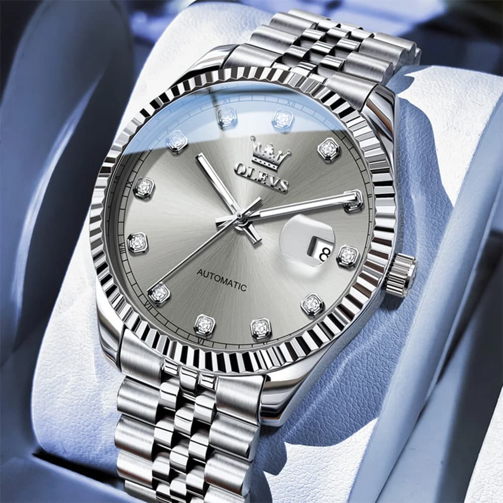 New Fashion OLEVS Orologi meccanici automatici per uomo Calendario Orologio in acciaio inossidabile Relogio Masculino