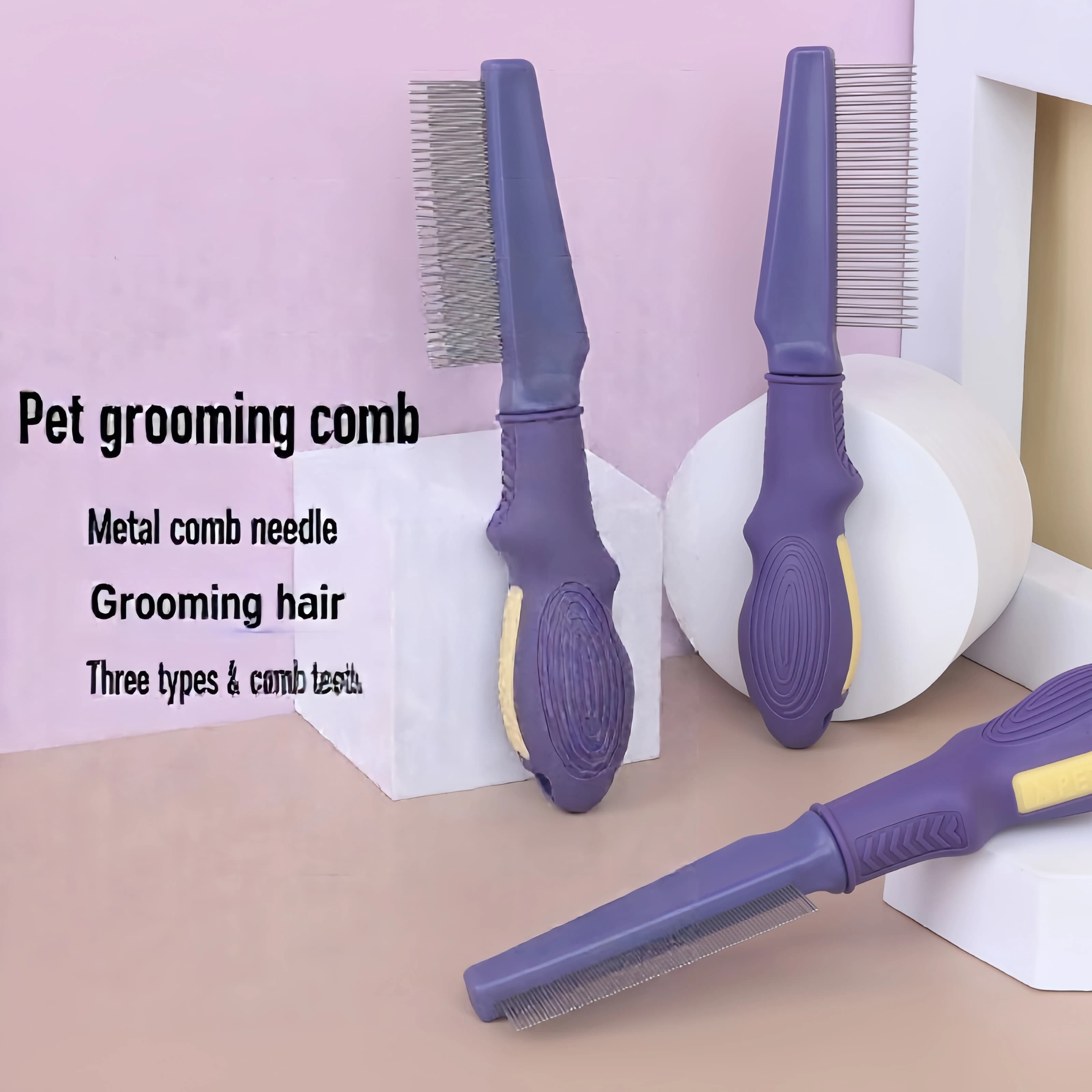 Set di pettini per toelettatura animali domestici per cani e gatti, con spazzola in acciaio inossidabile per rimuovere pulci e disintrecciare il pelo, accessori per animali domestici per districare il pelo sfuso