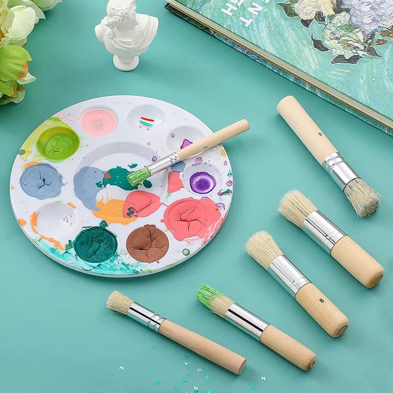 3pcs Wood Oil Painting DIY Wooden Stencil Brush Pure Natural Bristle Paint Brush Perfect For Acrylic Paint