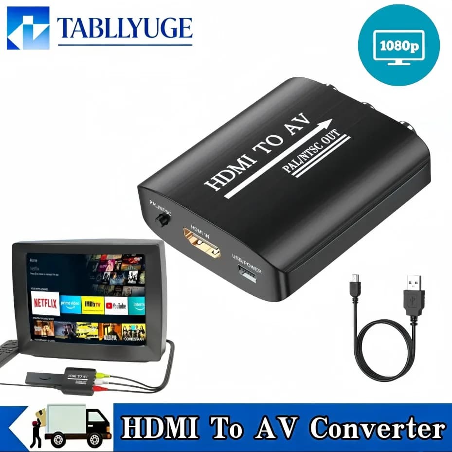 Convertitore RCA a HDMI HD 1080P, Adattatore AV a HDMI con Cavo USB, Accessori per Gaming per Console PS2 PS3 Xbox One WII N64