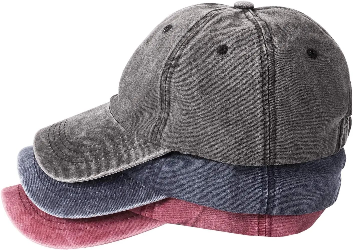 3 Packs Washed-Cotton Plain Baseball Cap, Vintage Adjustable Dad Hats Gift for Men/Women,Unstructured