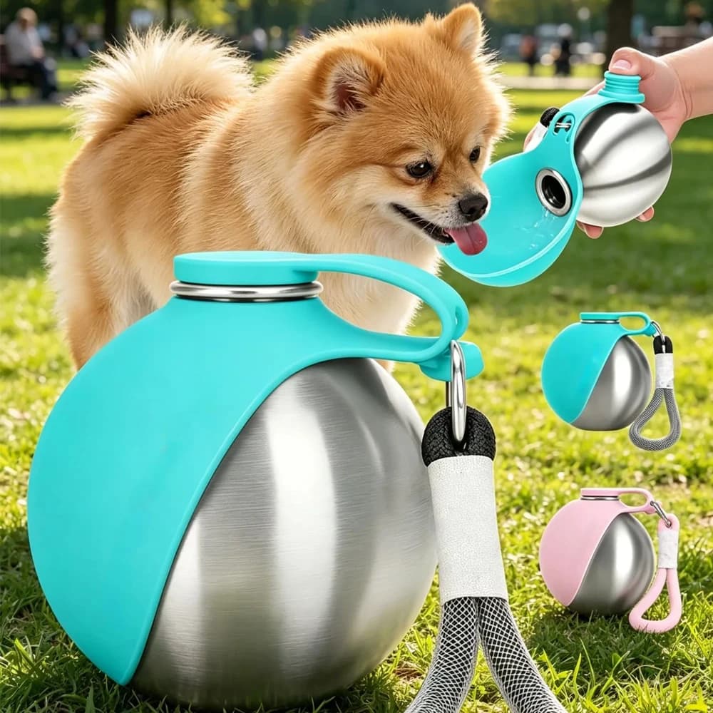 Outdoor Pet 304 Stainless Steel Water Drink Cup Dog Water Bottle with Bowl for Cat Safe Food-Grade Silicone for Walking Hiking