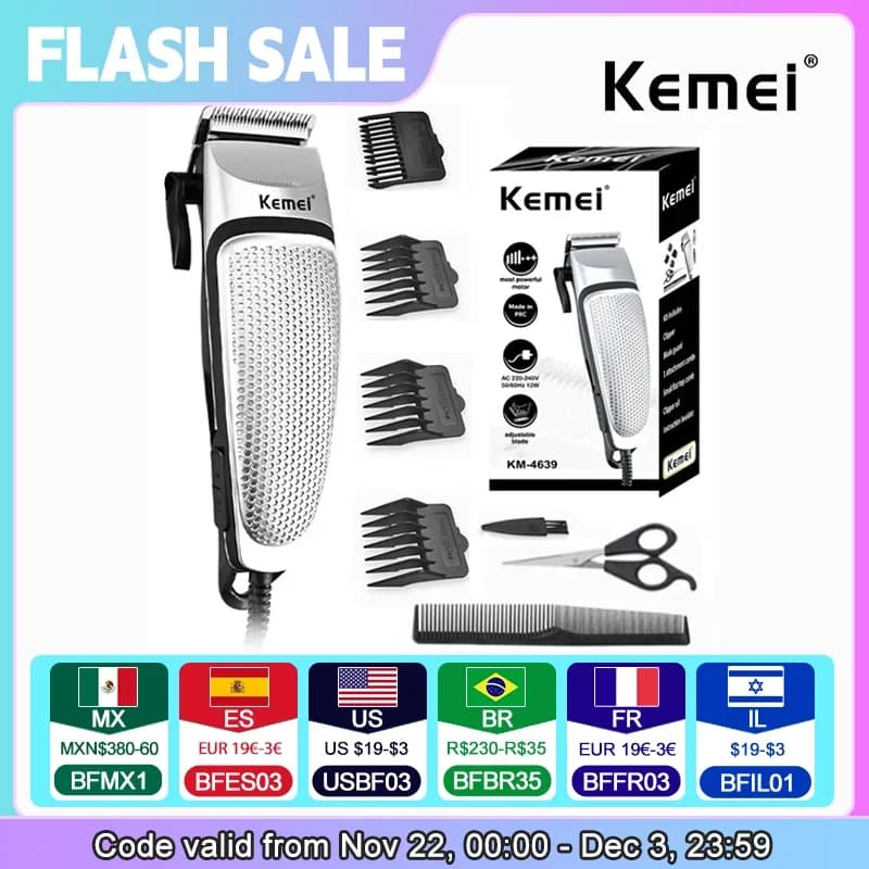 Electric Haircut Kemei KM-4639 Haircut Trimmer Professional Low Noise Shaving Machine for Home Use Haircut Tool for Personal Care