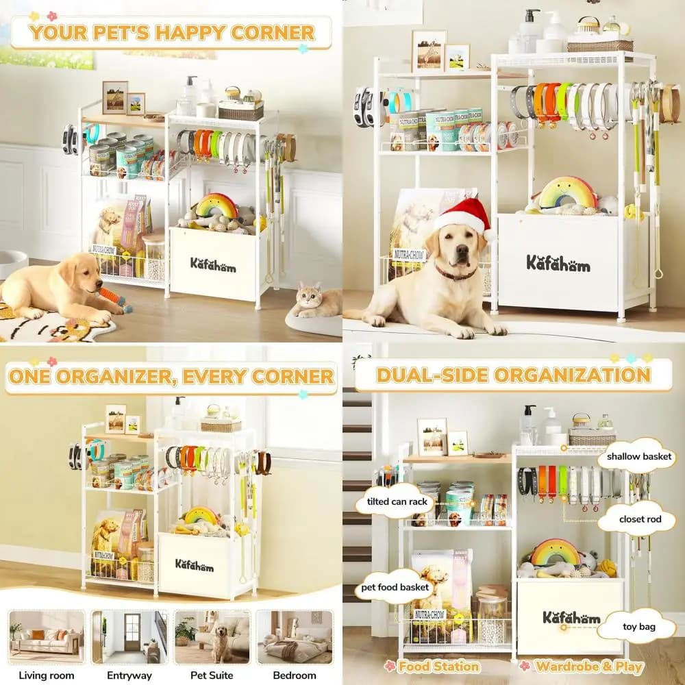 Contenitore Grande per Accessori Animali Domestici con Ganci per Collari e Guinzagli, Organizzatore Giocattoli per Cani da Soggiorno, Dispenser per Forniture per Gatti, Regalo Ideale