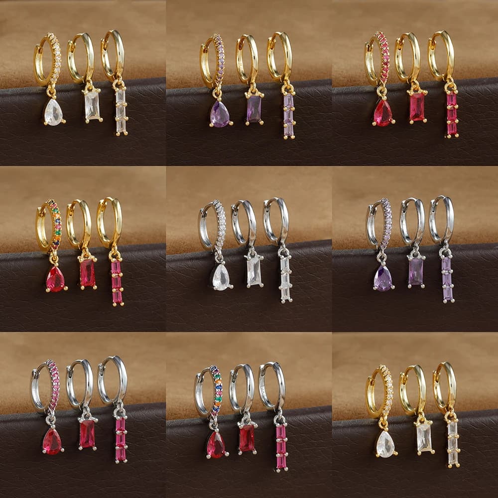 3Pcs/Set Simple Colorful Zircon Hoop Earrings Pendientes Korean Fashion Y2K Earrings Elegant Piercing Earring Jewelry Gifts
