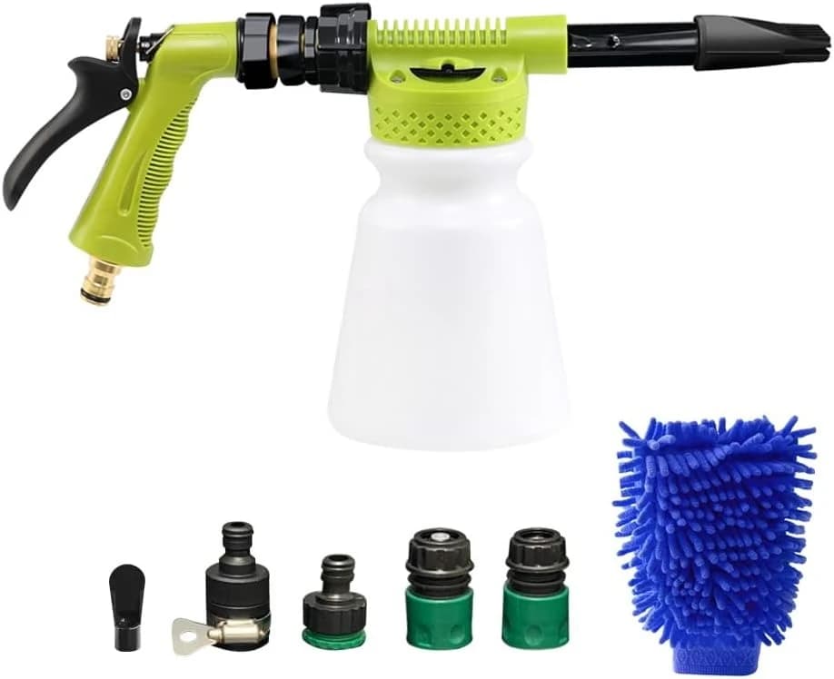 Self-washing foam with garden hose attachment, adjustable sprayer with reinforced filter, metal handle and washing gloves, 6 foam levels