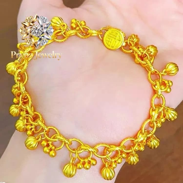 Gioielli Pryna, Bracciale di Lusso Leggero in Oro 24K, Stile Antico, Bracciale da Donna in Oro 999, Gioiello Imitazione Fatto a Mano
