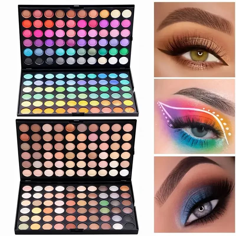 Palettes of shades of 120 colors with opaque and shiny effects Nude warm tones for parties, events and professional makeup