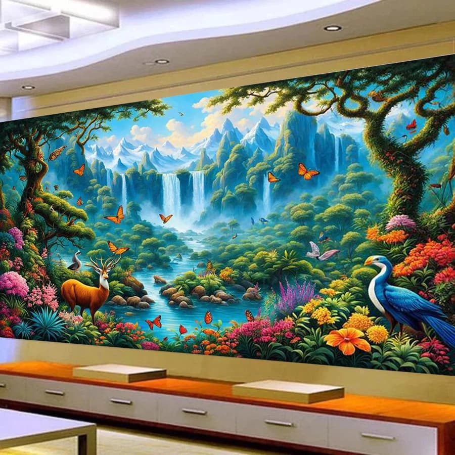 Fullcang Montagna Cascata Paesaggio di Grandi Dimensioni Fai Da Te Pittura Diamante Paesaggio Animali Pieno Mosaico Ricamo Immagine 160x80 cm