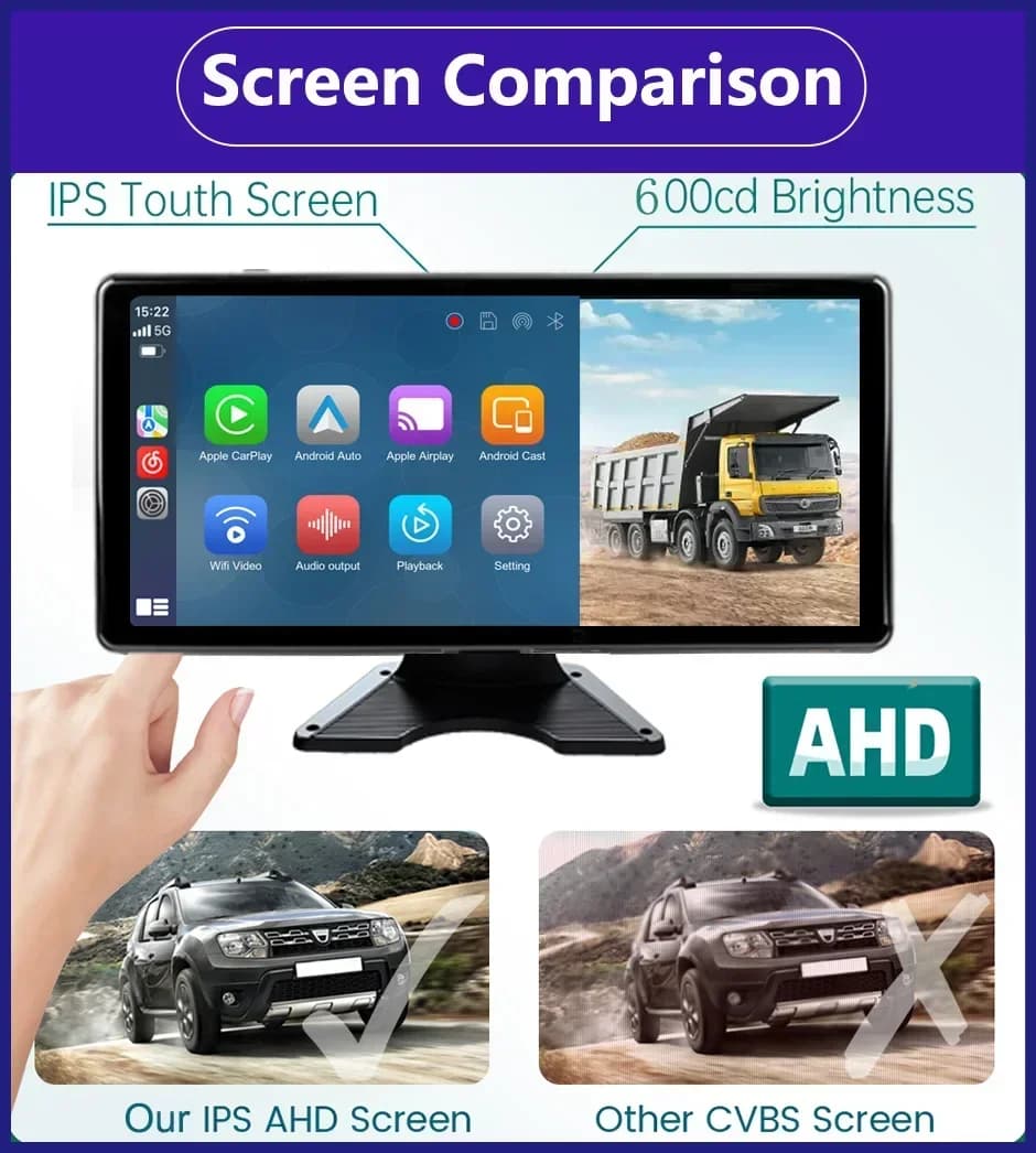 10.1/10.36 "Radar Allarme Monitor Touch WiFi Wireless Apple Carplay Android-Auto GPS DVR Registrazione 1080 IR Cam per Camion/Bus/RV