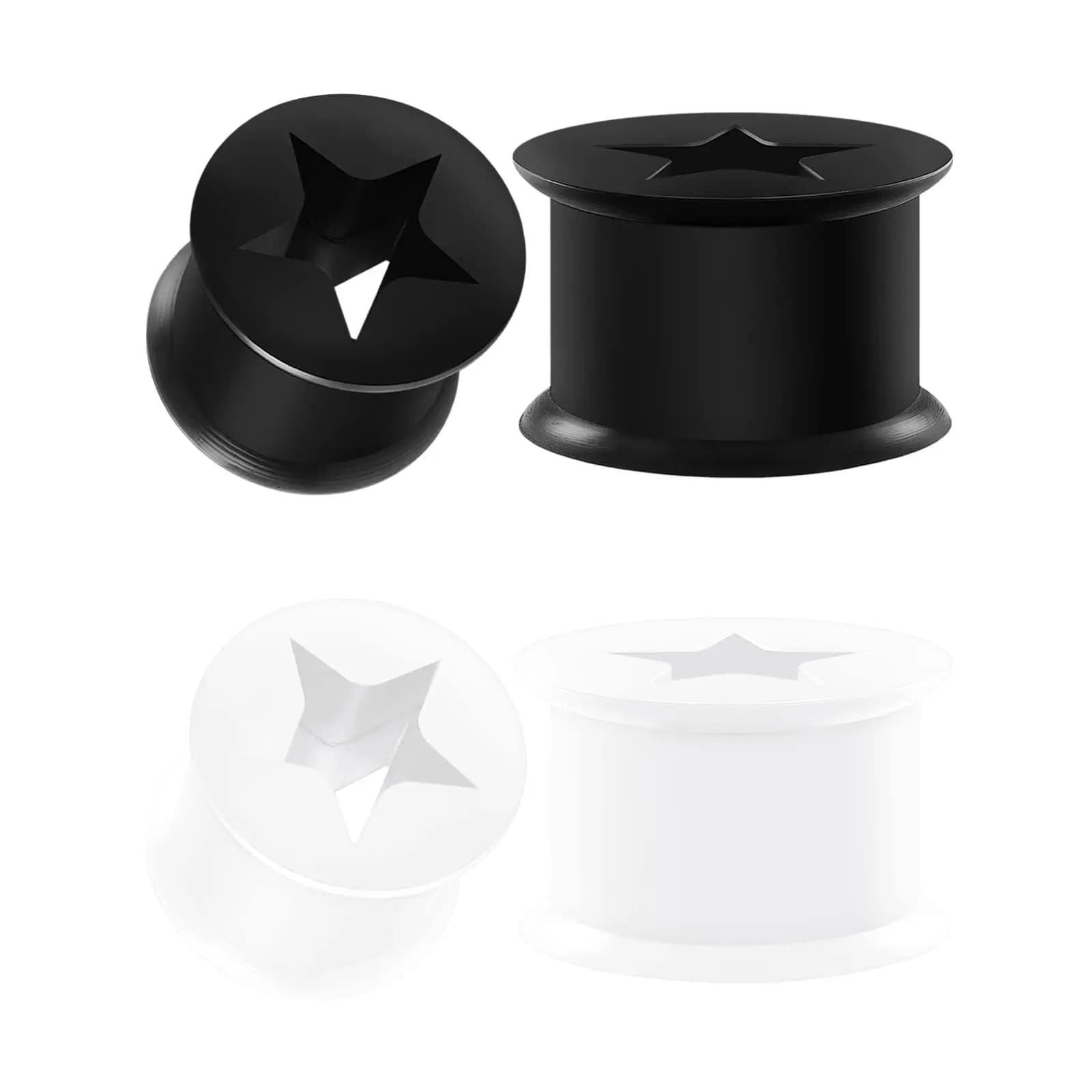 2 Pai Silicone Nero Bianco Stella Doppio Flared Sella Piercing Gioielli Barella Spine Della Carne Tunnel Orecchino Lobo 4-26mm