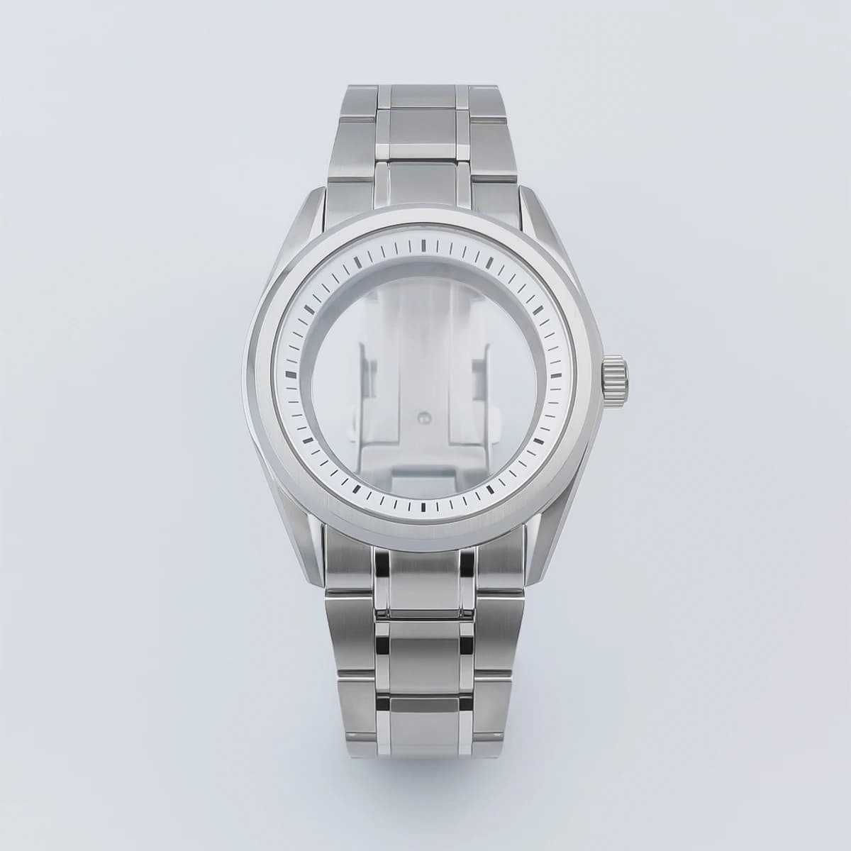 Manbushijie 40mm silver watch case with strap sapphire glass fit NH35 NH36 NH34 NH38 NH70 NH72 ETA2824 PT5000 movement