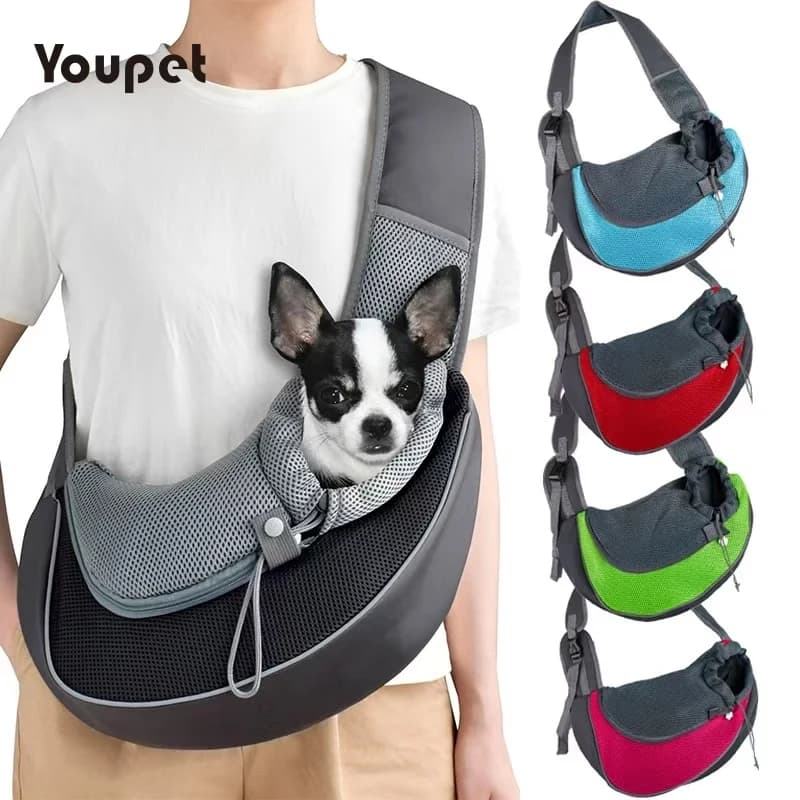 Zaino per gatti/cani, borsa a tracolla traspirante in rete per cani e gatti, ideale per escursioni e campeggio.