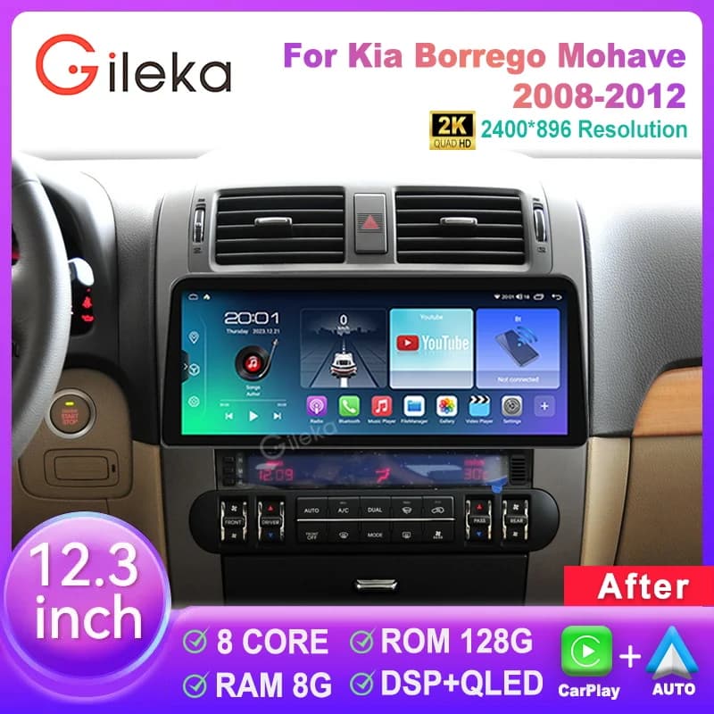 Schermo Carplay Android da 12,3 pollici per Kia Borrego Mohave 2008-2012, autoradio stereo, lettore multimediale, navigatore GPS, unità principale 4G