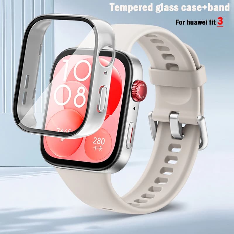 Tempered Glass Case + Strap for Huawei Watch Fit 3 Silicone Sports Strap for Huawei Fit3 Spare Strap Accessories