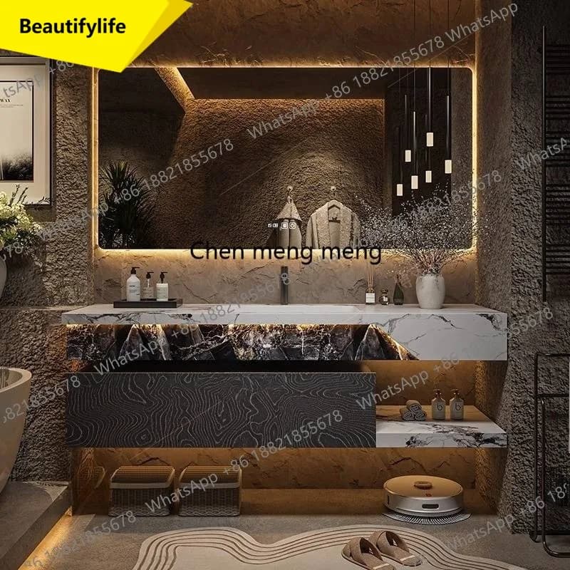 Mobile Bagno Classico Moderno D02 Sospeso con Lavabo Integrato, Specchio e Armadietto Contenitore - Stile Europeo Smart