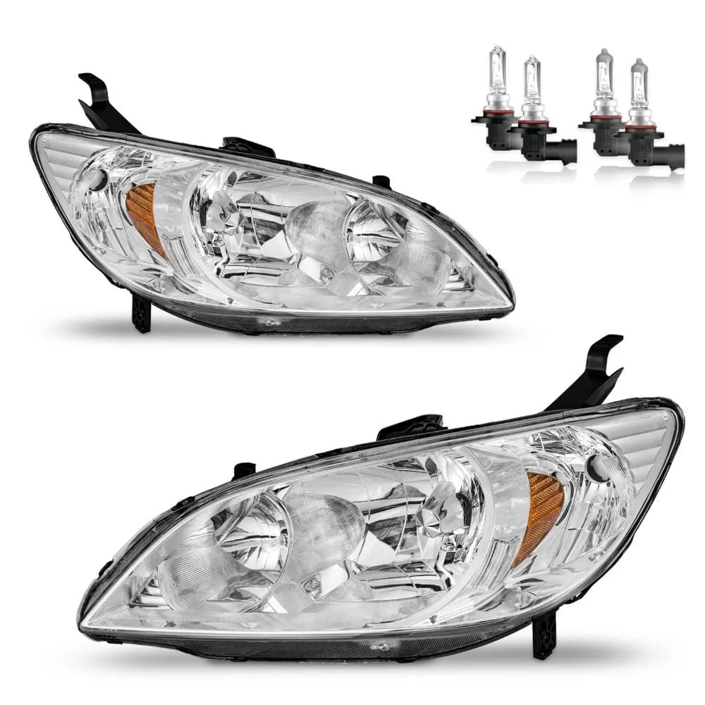 Coppia di fari anteriori per Honda Civic 2/4 porte 2004-2005, cromati, con lampadine
