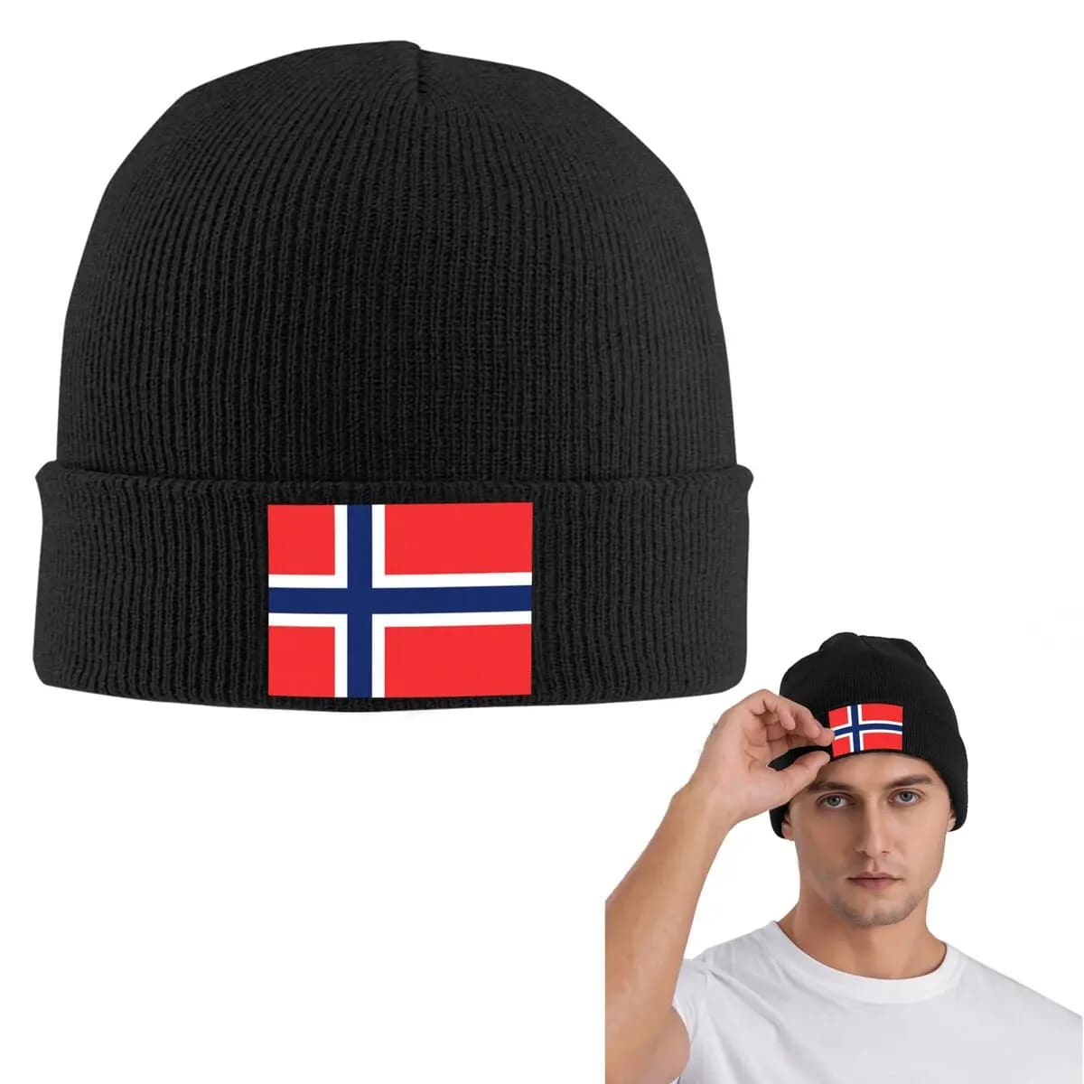 Berretto lavorato a maglia caldo con bandiera norvegese Cappello a cuffia hip-hop Autunno Inverno Berretti da esterno Cappelli per uomo Donna Adulto