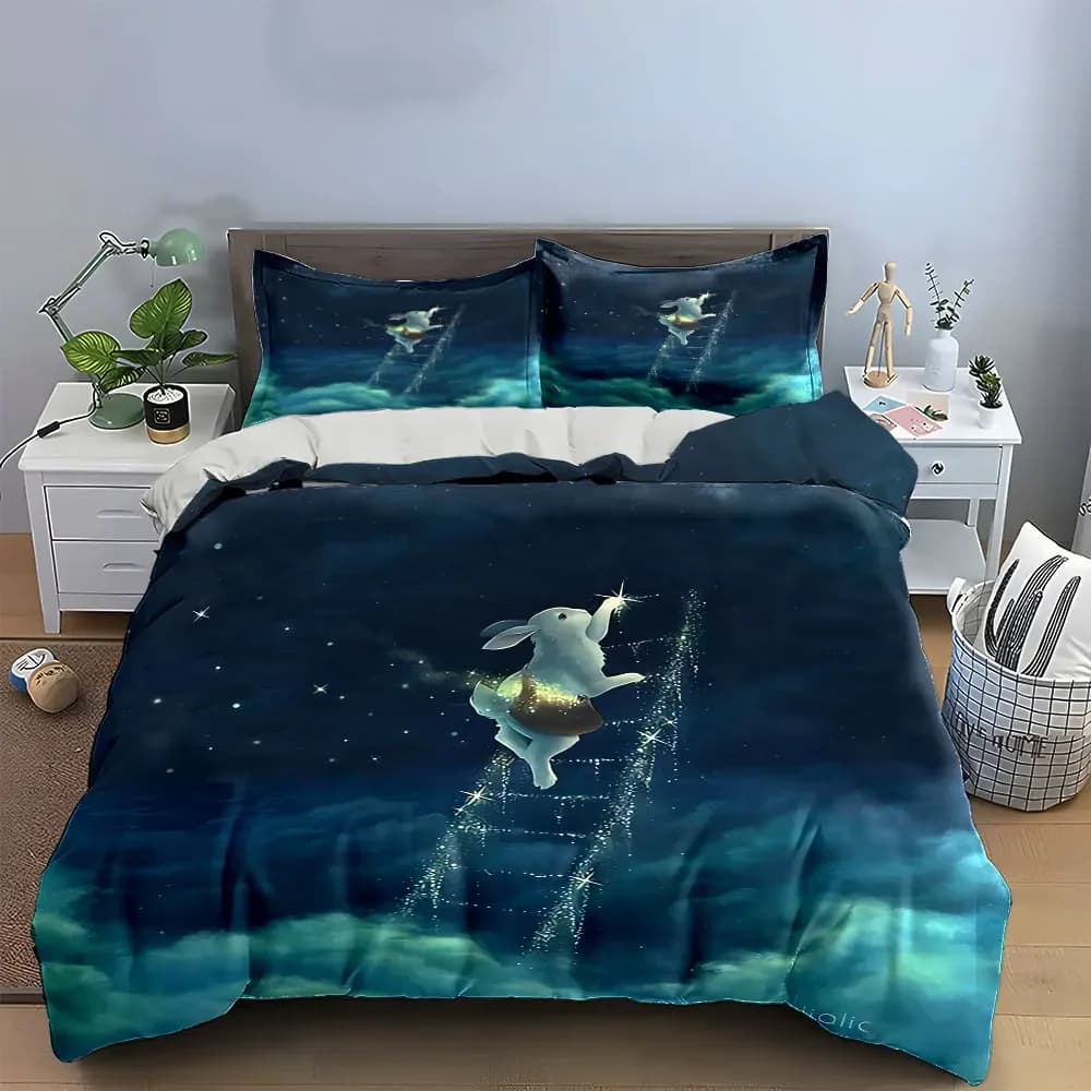 Set Decorativo Coniglio Notte Stellata - Set Biancheria da Letto Morbido e Confortevole con 1 Copripiumino e 2 Federe, idea regalo