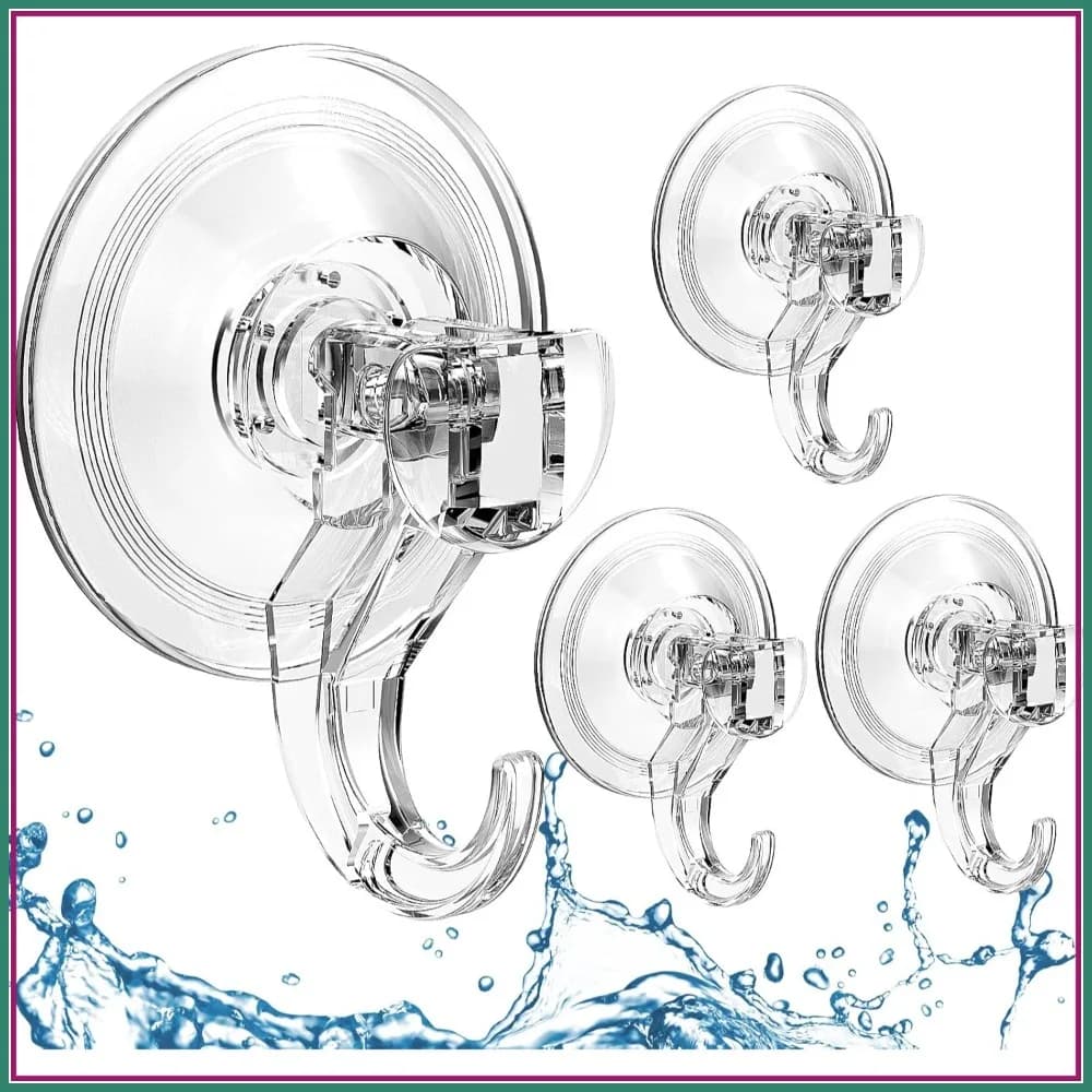 Set di 4 Ganci a Ventosa, Ganci Trasparenti Resistenti e Impermeabili per Bagno, Asciugamani, Finestre, Porte in Vetro