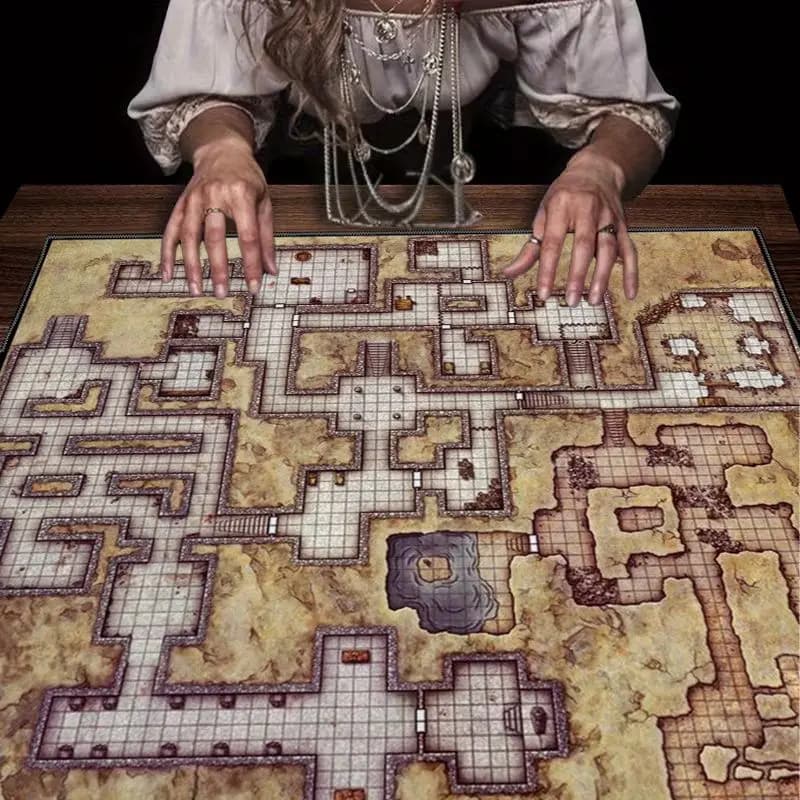 VIKAMA Retro Underground Maze Grid Chess Map Tablecloth Altar Divination Spiritual Underworld Divination Desktop Layout