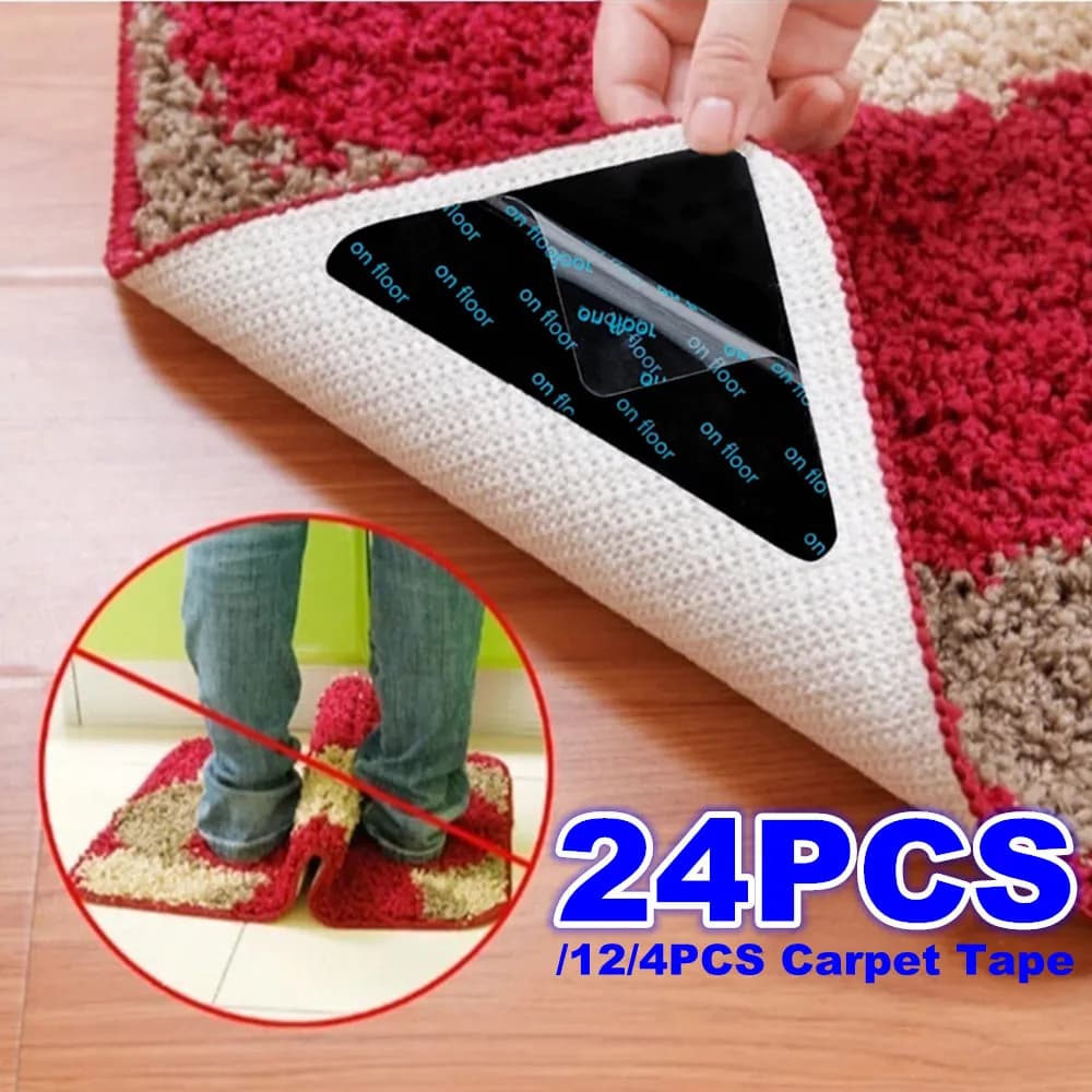 4 Pieces Tape Reusable for Carpets, Biadesivo Anti-slip, Washable, for Carpets and Moquette