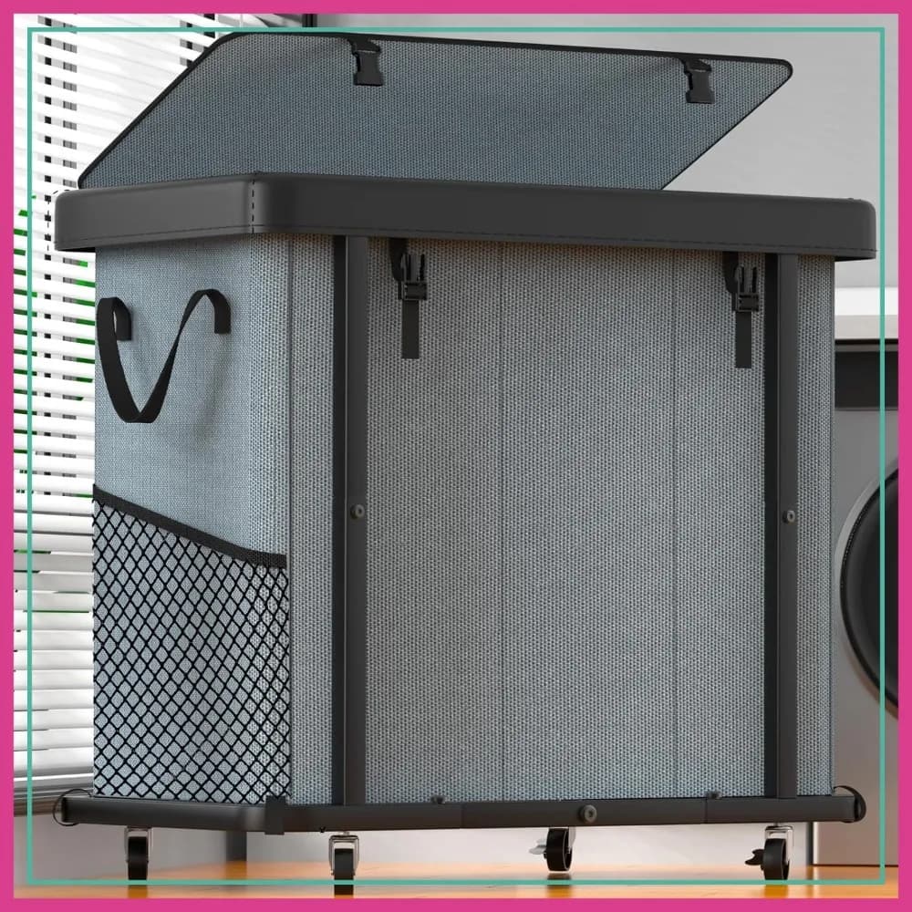 Cesto per Bucato Grande e Alla Moda con Ruote, 3 Scomparti, Telaio in Metallo Robusto, Sacchi Rimovibili, 230L (60 Galloni)