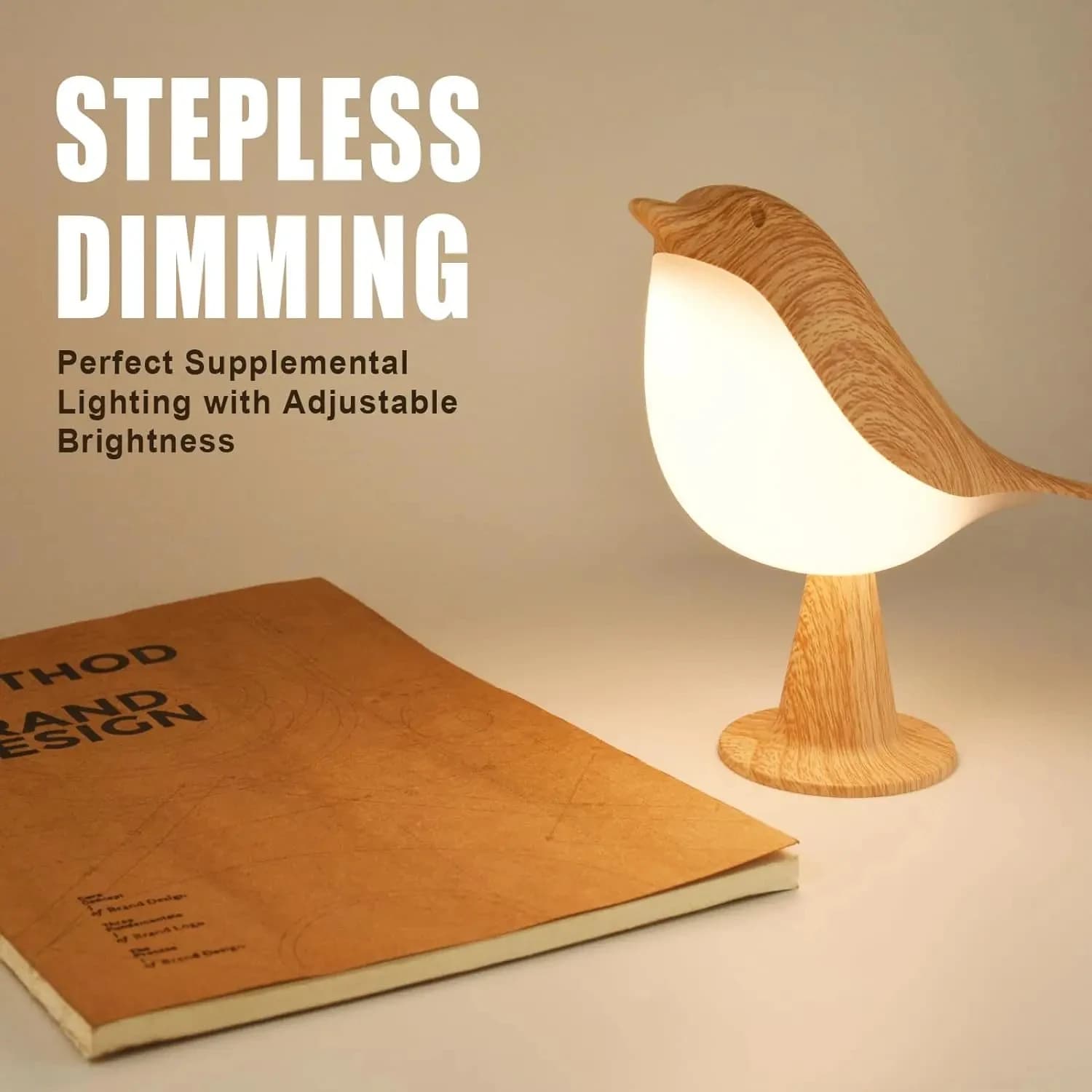 Small desk lamp, bedside lamp with bird lamp with 3 color temperatures and tactile sensor, wireless children's night lamp