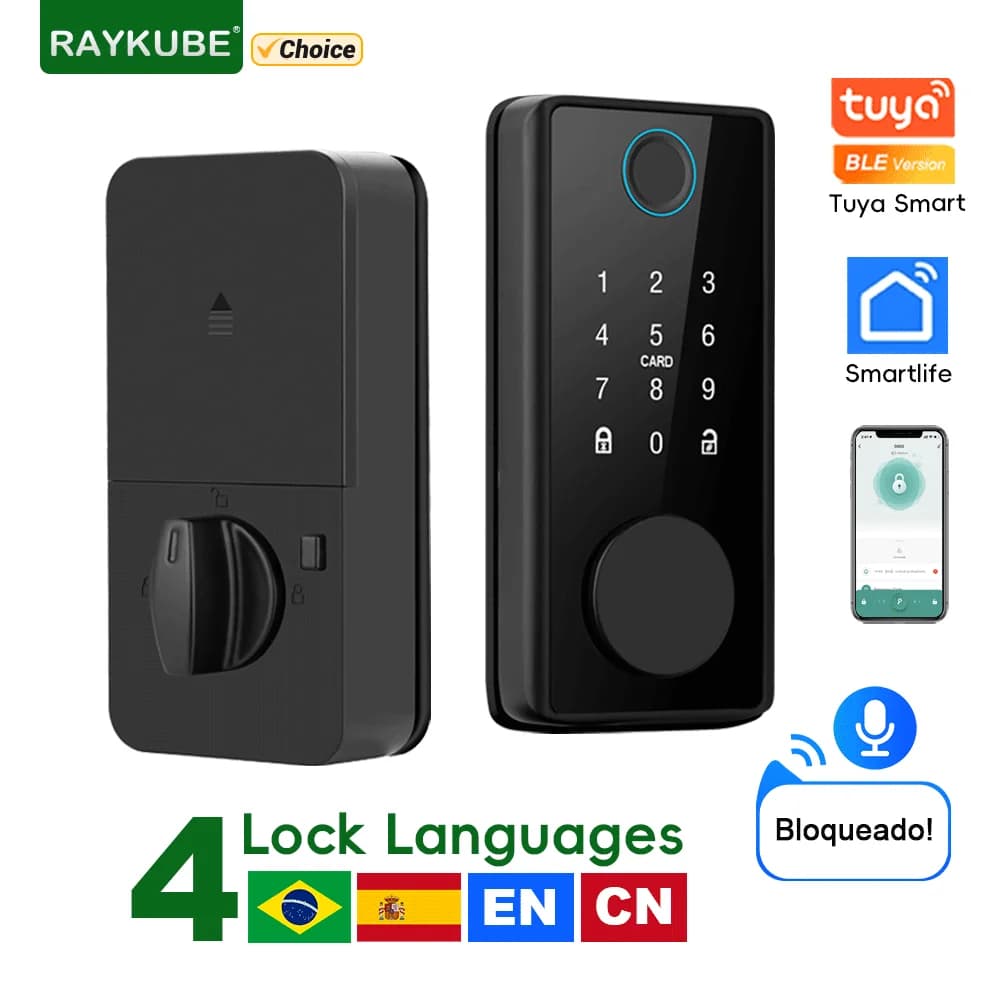 RAYKUBE DS01 serratura a catenaccio intelligente Tuya in 4 lingue con chiusura a scatto/sensore porta chiave di blocco automatico/Password/scheda/sblocco APP Tuya