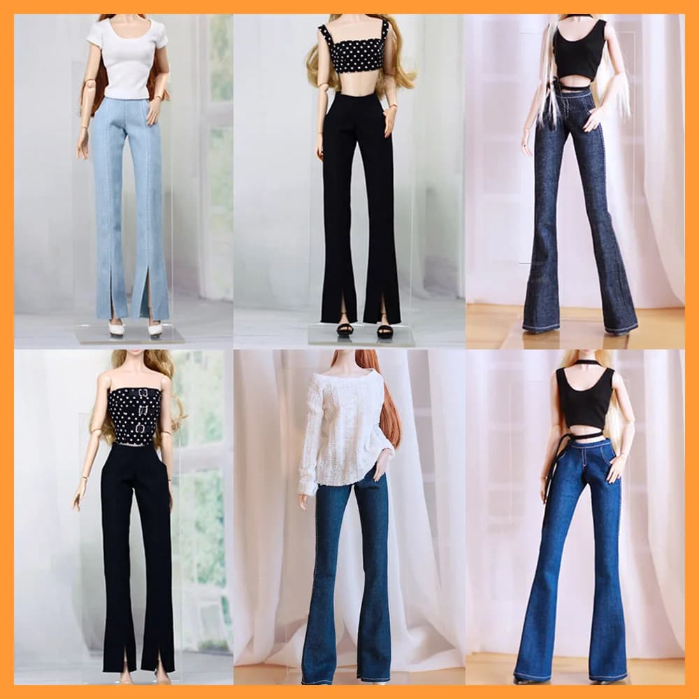 [20 giorni realizzati] Pantaloni svasati in denim sottile con bretelle strette senza spalline in scala 1/6 per modello di bambole Momoko OB FR Nippon PoppyParker