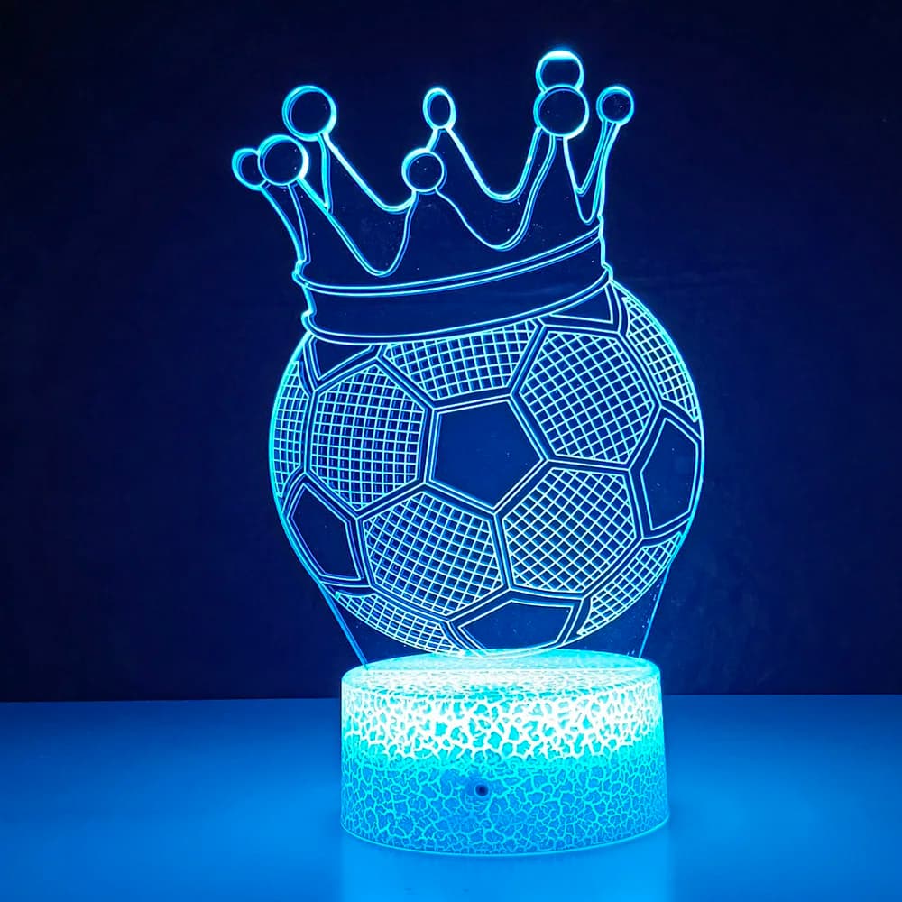 Football Crown 3d Illusion Night Light 16 colori Sensore tattile Luce notturna remota per la decorazione della camera da letto dei bambini Lampada da tavolo da calcio