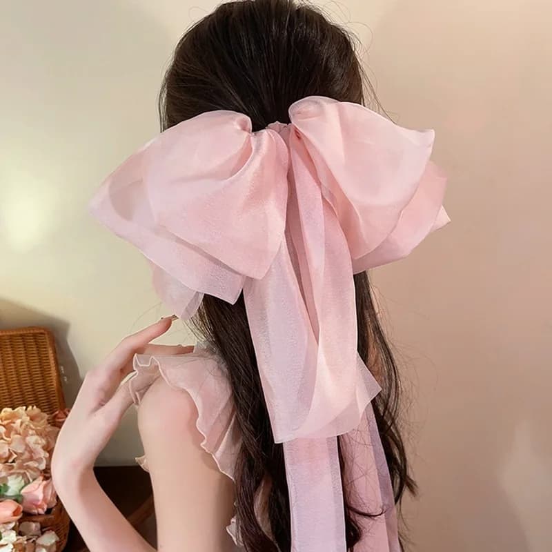 Fermaglio per capelli a fiocco alla moda, grazioso e carino, stile principessa, con corona e funzione di elastico per capelli