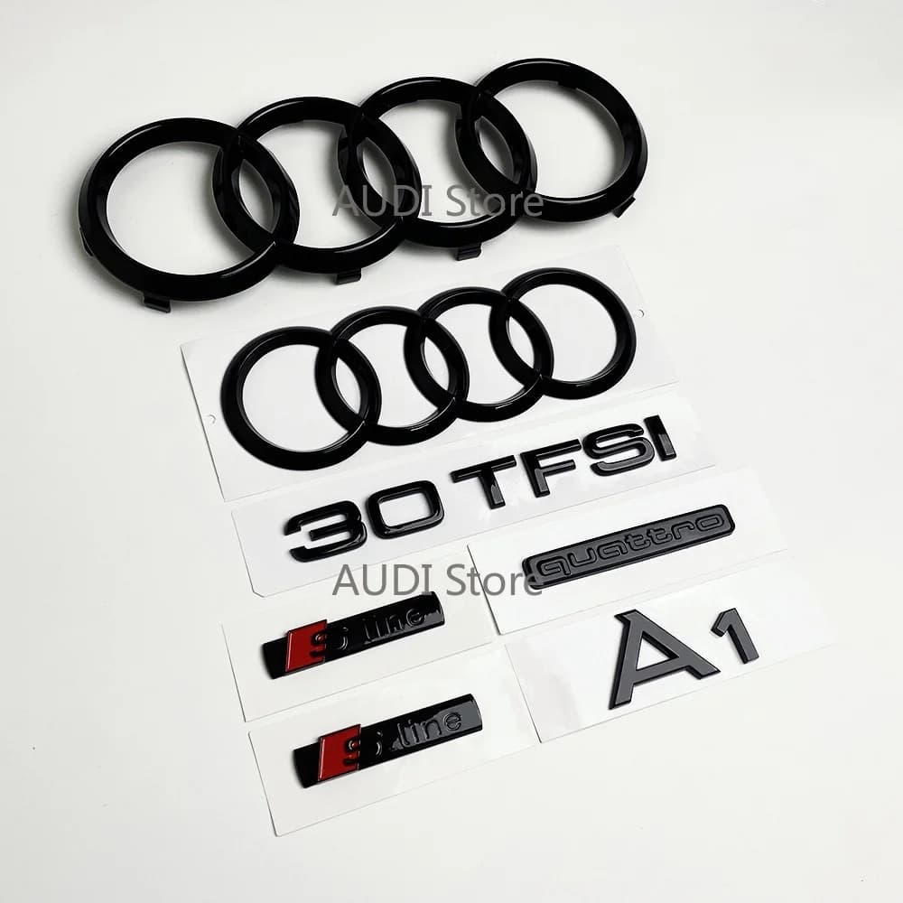 Tutti AUDI A1 Logo a 4 anelli ABS Nero Cofano auto Cofano anteriore Griglia Baule posteriore Emblema Distintivo Adesivo A1 mark 30TFSI Quarrto Emblema