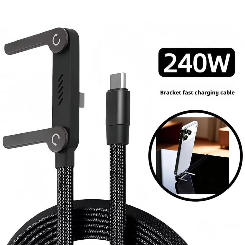 Cavo di ricarica rapida 2 in 1 invisibile da 240W con supporto pieghevole per telefono, per iPhone 15 16 17 Pro Max, Xiaomi, Samsung, per video