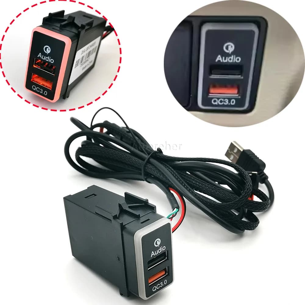 Adattatore USB QC3.0 12V/24V per Auto, Caricatore Doppio con Ingresso Audio e Porta USB per Accessori Nissan Qashqai Y62 X-Trail Sylphy