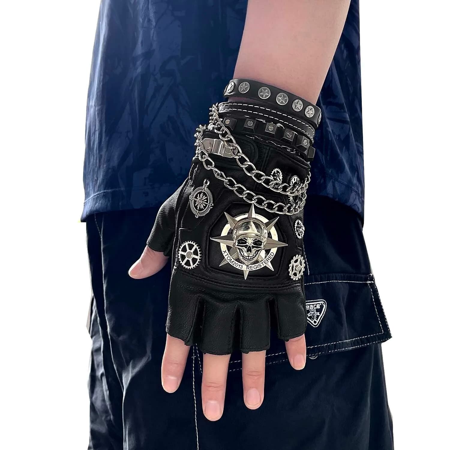 Guanti personalizzati in stile gotico, guanti da moto, guanti di marca alla moda, guanti mezze dita per il commercio estero