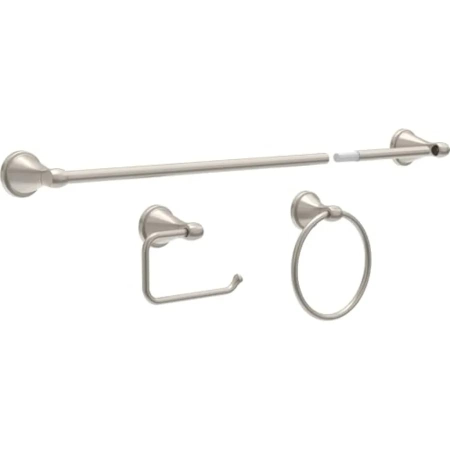 Faucet Becker 3-Piece Bathroom Set, SpotShield Brushed Nickel, 18"/24" Towel Rack, Toilet Paper Holder, Ring BCK63-DN
