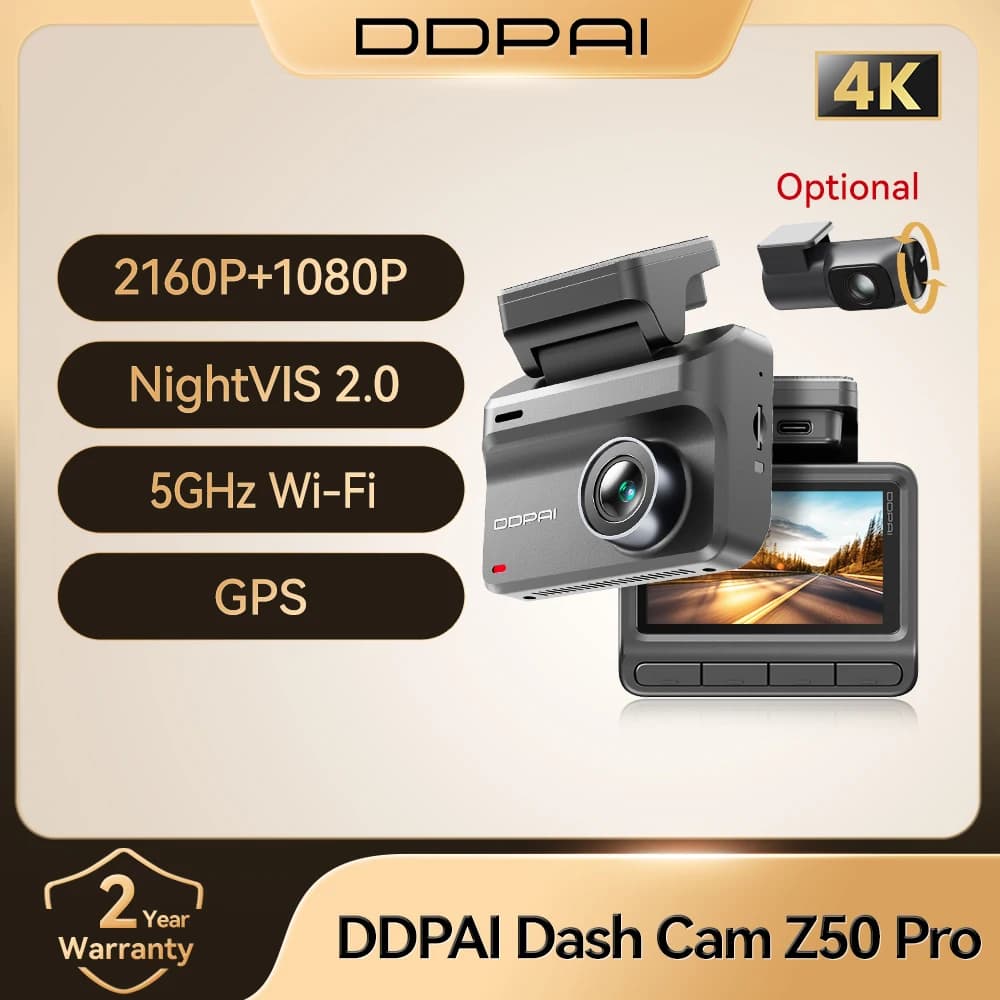 Dash Cam DDPAI Z50 Pro 4K, DVR for Cars with Night Vision, Wi-Fi 5GHz, GPS, ADAS, Parking Mode 24h, Front Camera and Rear