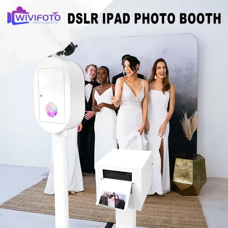 Nuovo design bianco lucido PAD cabina per fotocamera Shell Led Ring Light Party Selfie DSLR Photo Booth Machine 10.2-13 pollici Pad Dslr Booth