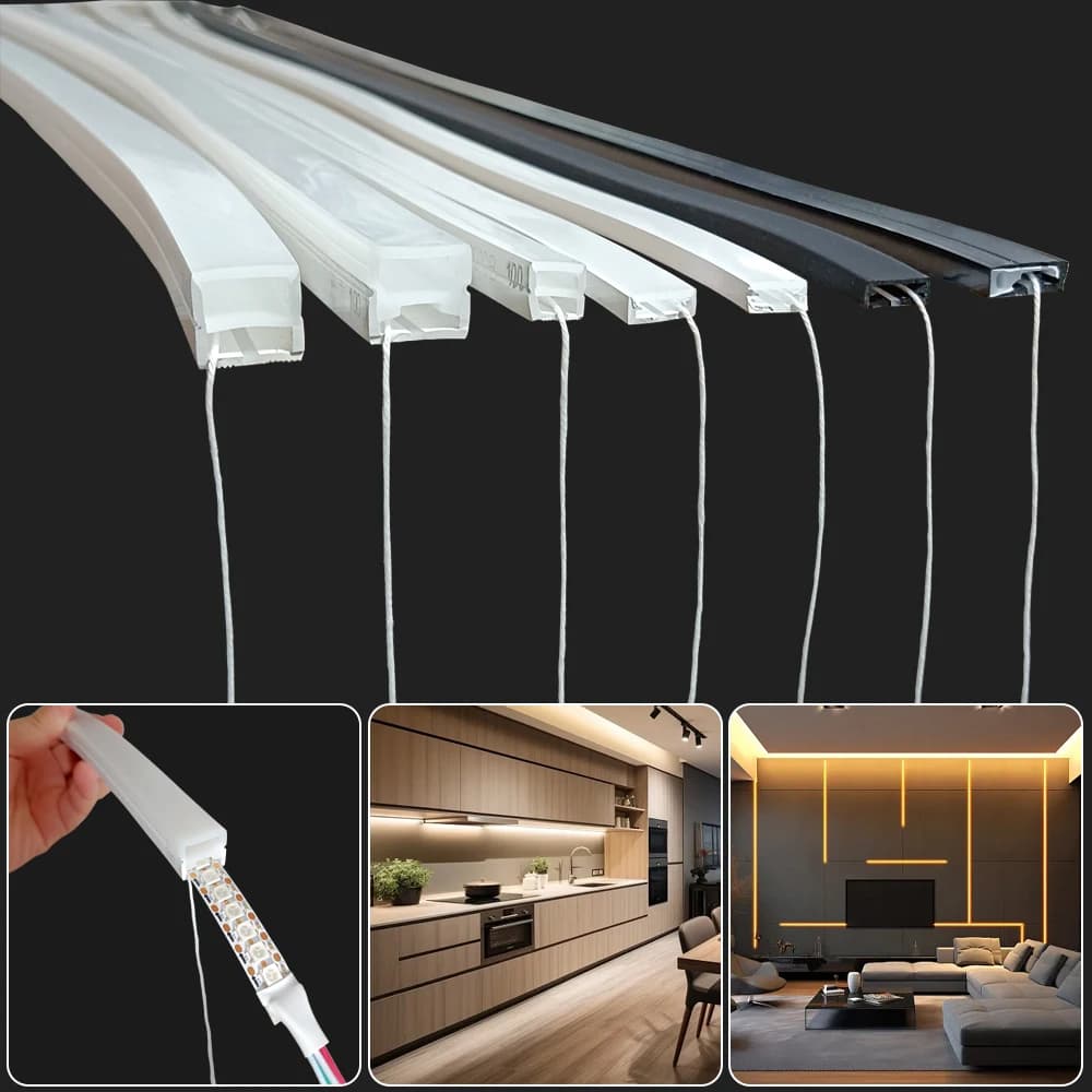 Tubo di copertura al neon in silicone impermeabile, flessibile e morbido, in gel di silice per strisce LED WS2811 WS2812B 5050 COB, lunghezza multipla 1m-5m