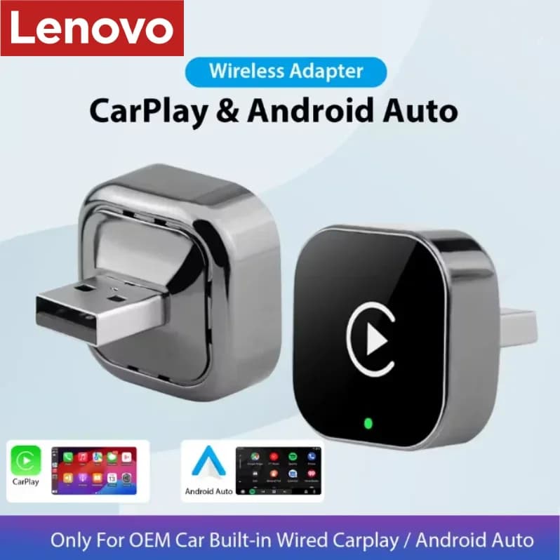 Lenovo 2026 New Wireless 2 in 1 Adapter for CarPlay and Android Auto, WiFi 5Ghz Type-C/USB Plug & Play CarPlay Wireless