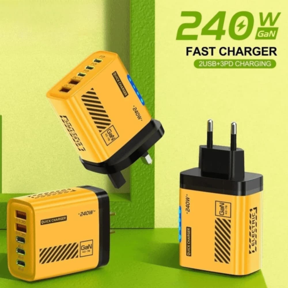 3PD 2USB 240W GaN Charger Adapter 5 Port 5 in 1 USB C Charger Head Type-C Cable PD 3.0 Wall Charger Adapter Travel Use