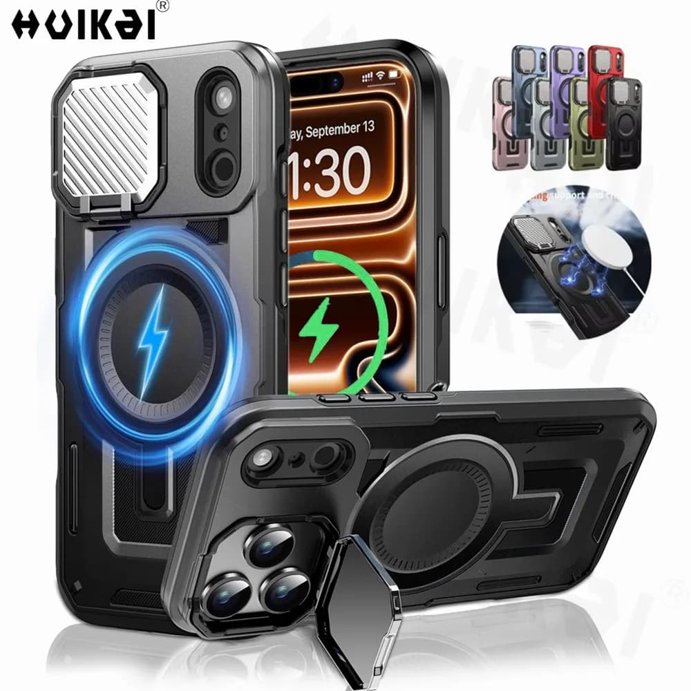 Case For iPhone 17 Pro max 17 iPhone 16 Pro max MagSafe Lens Kickstand Camera Magnetic Drop Scratch Impact Protective Hard Cover