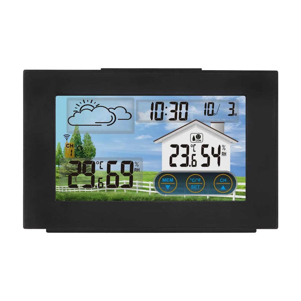 Previsioni della stazione meteorologica Wireless termometro da esterno igrometro con sensore Touch Screen sveglia retroilluminazione ricarica USB