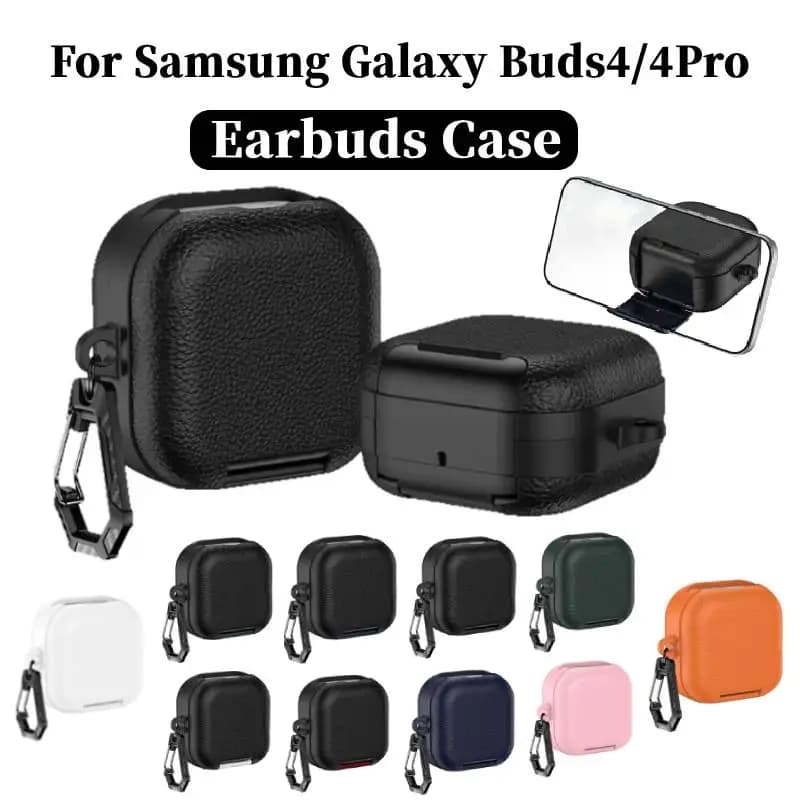 Custodia per auricolari in pelle PU con supporto per telefono e moschettone per Samsung Galaxy Buds 4/4Pro, guscio protettivo antiurto a copertura totale per Buds 4 Pro